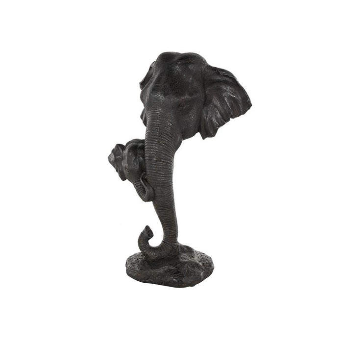 Black Polystone Elephant Mom and Baby Decorative Sculpture