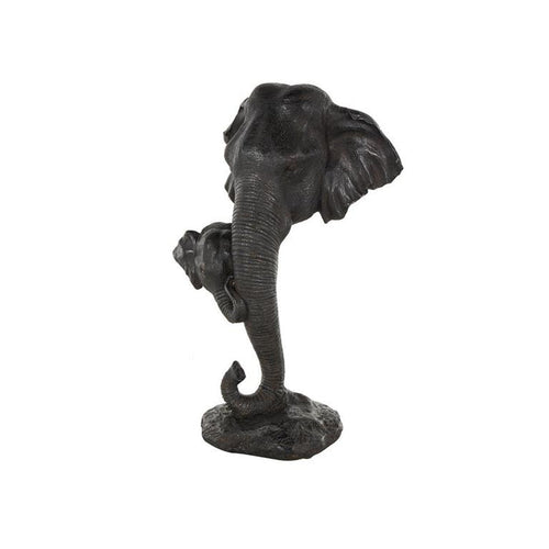 Black Polystone Elephant Mom and Baby Decorative Sculpture