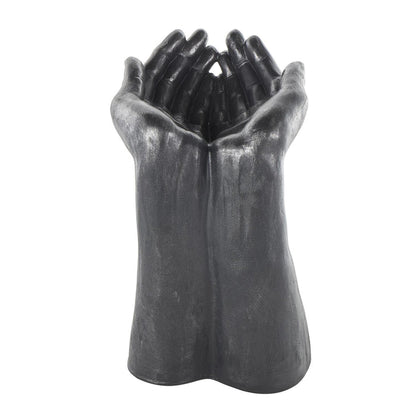Black Polystone Hands Open Decorative Sculpture