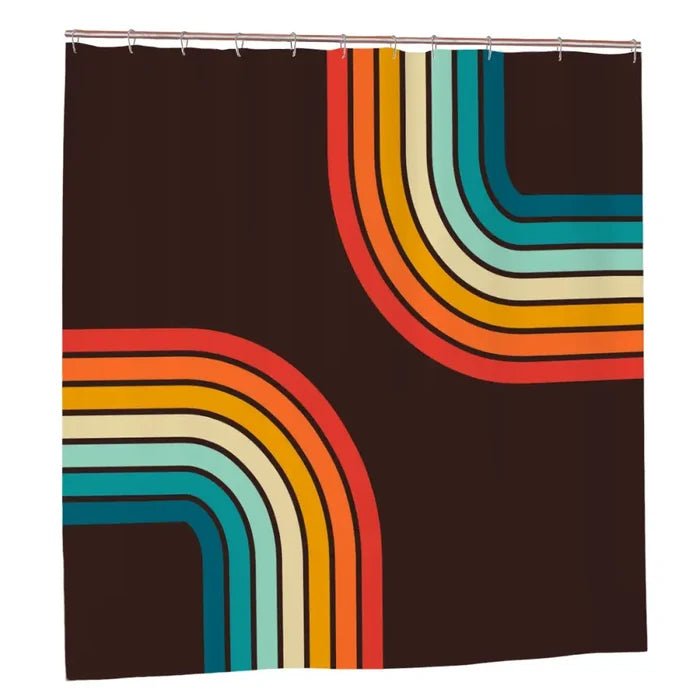 Black Rainbow 70s Retro Shower Curtain - Midcentury Style Home - Iron / 72’’x72’’ - retro bathroom