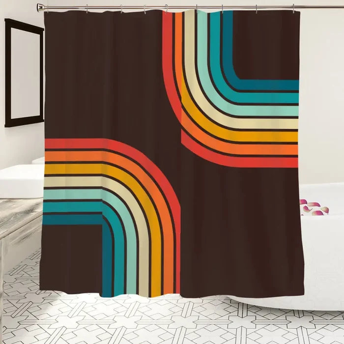 Black Rainbow 70s Retro Shower Curtain - Midcentury Style Home - retro bathroom