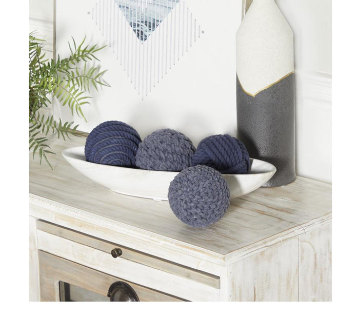 BLUE COTTON HANDMADE DECORATIVE BALL ORBS & VASE FILLER WITH VARYING DESIGNS