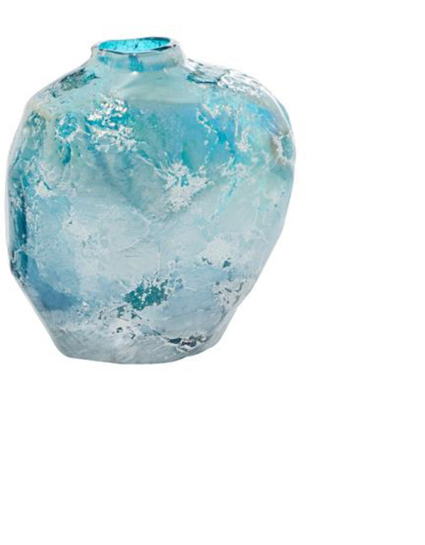 BLUE GLASS HANDMADE BLOWN VASE,