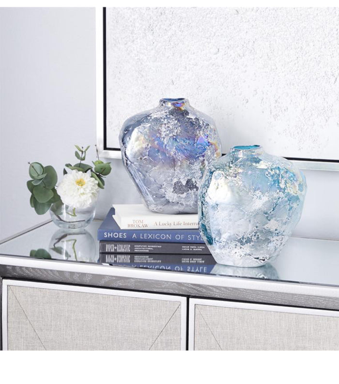 BLUE GLASS HANDMADE BLOWN VASE,