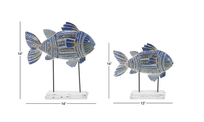 BLUE METAL FISH SCULPTURE
