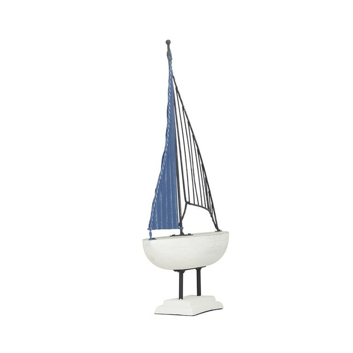 BLUE METAL NAUTICAL SAIL BOAT SCULPTURE
