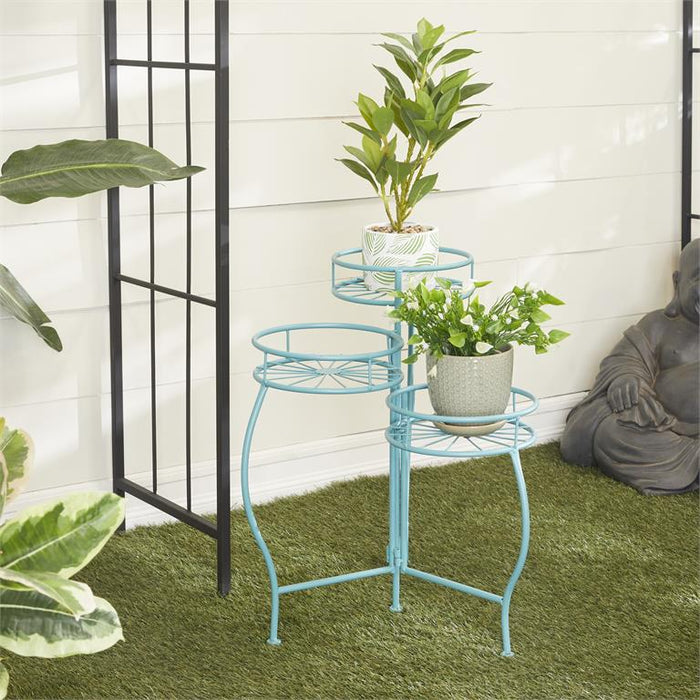 BLUE METAL STARBURST INDOOR OUTDOOR 3 TIER PLANTSTAND