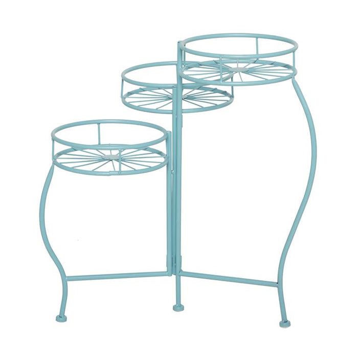 BLUE METAL STARBURST INDOOR OUTDOOR 3 TIER PLANTSTAND