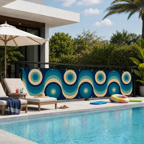 Blue Mid-Century Outdoor Privacy Screen – Waterproof Balcony Cover - Retro Privacy Screen