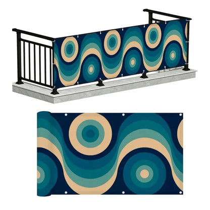 Blue Mid-Century Outdoor Privacy Screen – Waterproof Balcony Cover - Retro Privacy Screen