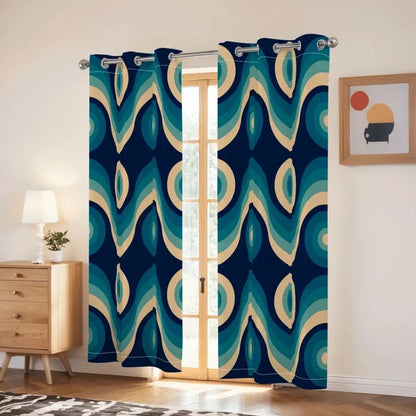 Blue Midcentury Modern Blackout Curtains: 70s Retro Multi Sizes Panels - retro curtains