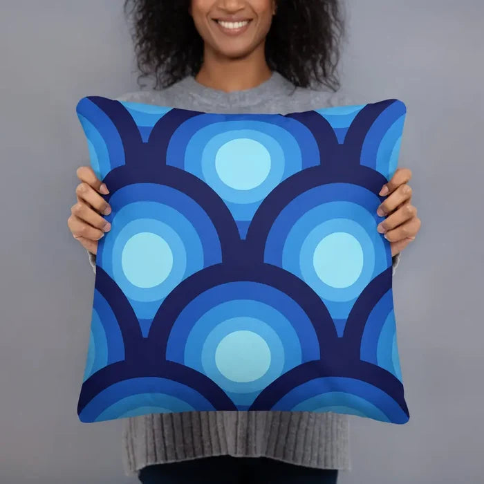Blue Midcentury THROW PILLOW 70s Retro Circles Pattern - retro pillow