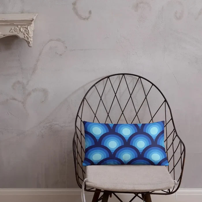 Blue Midcentury THROW PILLOW 70s Retro Circles Pattern - 20″×12″ - retro pillow