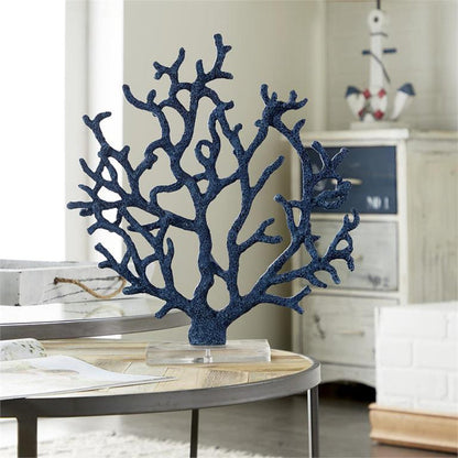 BLUE POLYSTONE CORAL TEXTURED POROUS SCULPTURE WITH ACRYLIC BASE