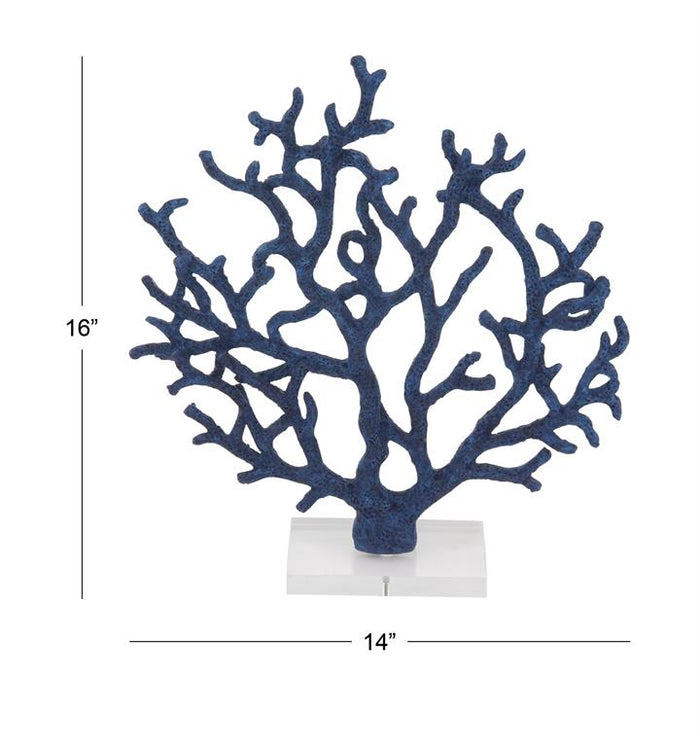 BLUE POLYSTONE CORAL TEXTURED POROUS SCULPTURE WITH ACRYLIC BASE