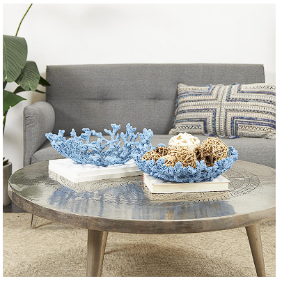 BLUE RESIN CORAL TEXTURED DECORATIVE BOWL,