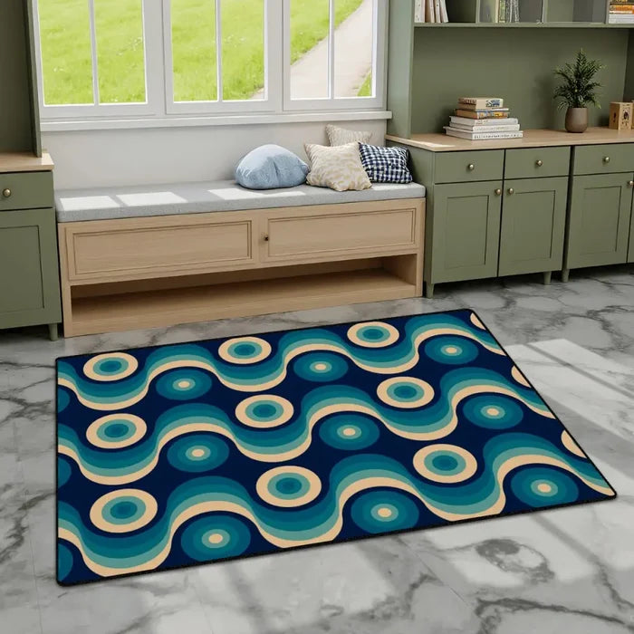 Blue Retro 60s Inspired Area Rug – Vintage Modern Interior Accent - retro rug