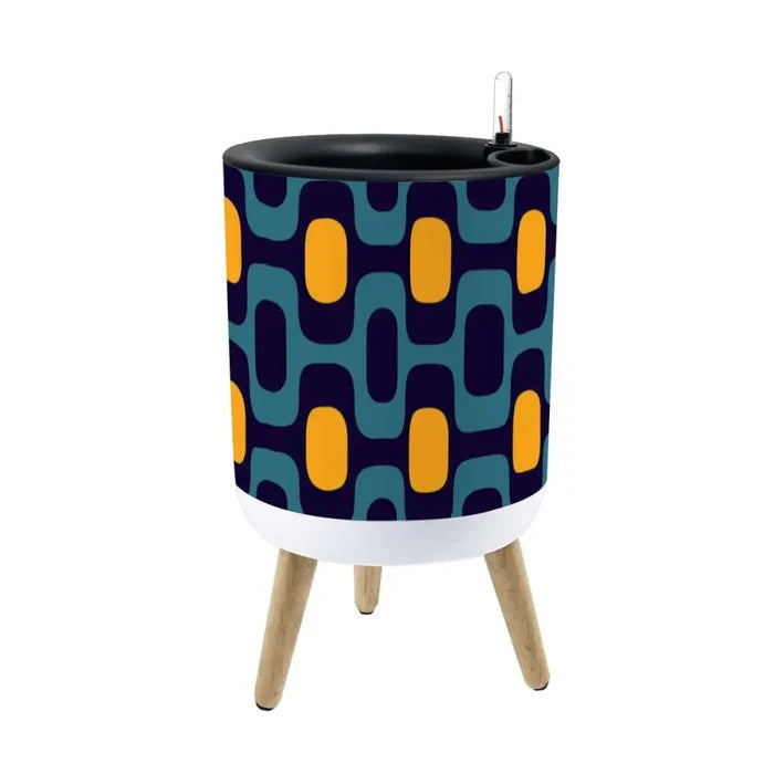 Blue Yellow Retro 70s Scandi Style Planter with Wooden Legs - retro plant pot