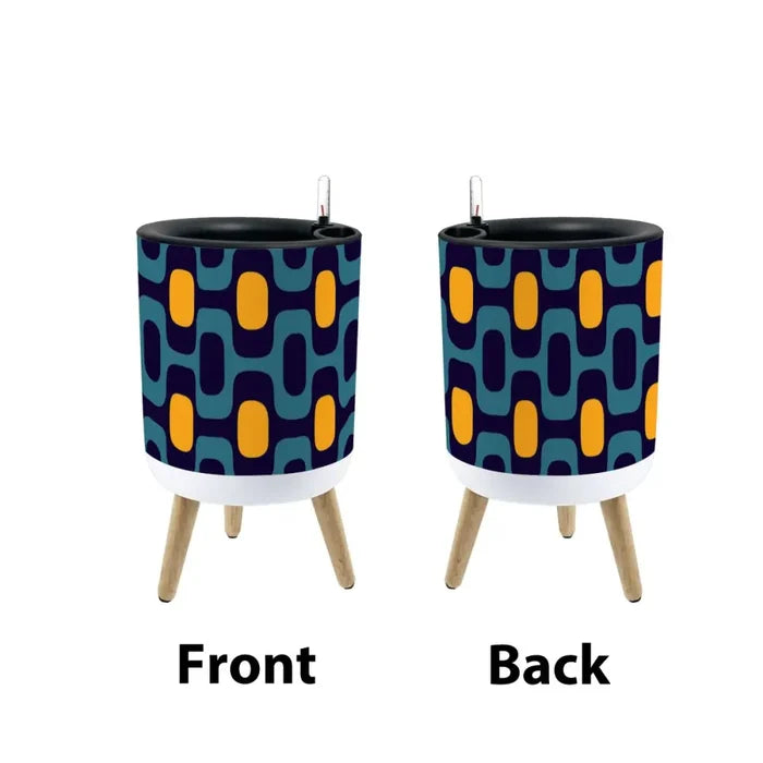 Blue Yellow Retro 70s Scandi Style Planter with Wooden Legs - retro plant pot