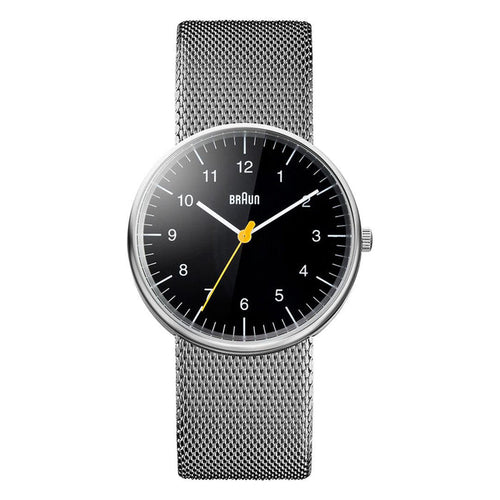 BN0021 Braun gents classic watch - black dial and silver mesh bracelet