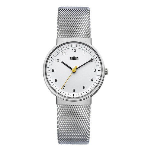 BN0031 Braun ladies classic watch - white dial and silver mesh bracelet