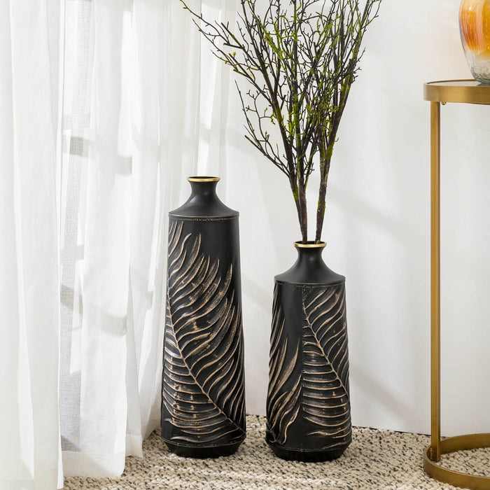 Boho Elegant Decorative Metal Table/Floor Vase, Set of 2