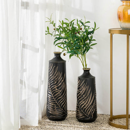 Boho Elegant Decorative Metal Table/Floor Vase, Set of 2