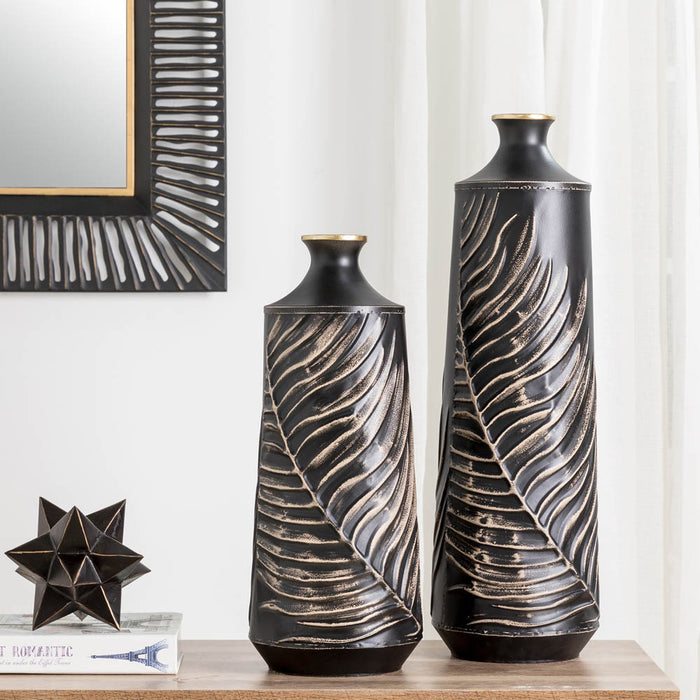 Boho Elegant Decorative Metal Table/Floor Vase, Set of 2