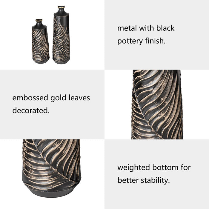 Boho Elegant Decorative Metal Table/Floor Vase, Set of 2