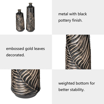 Boho Elegant Decorative Metal Table/Floor Vase, Set of 2