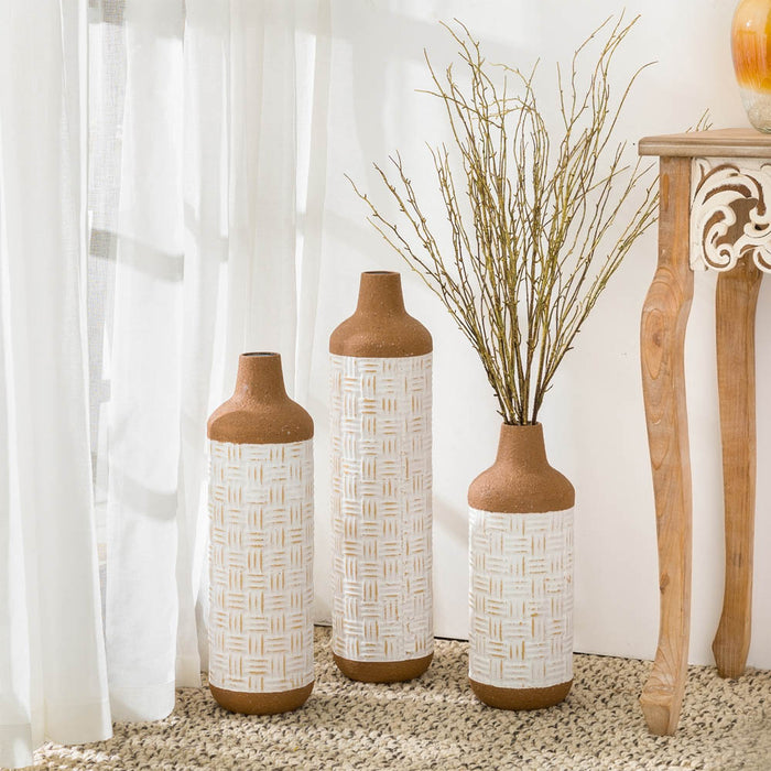 Boho/Farmhouse Decorative Table/Floor Metal Vase, Set of 3