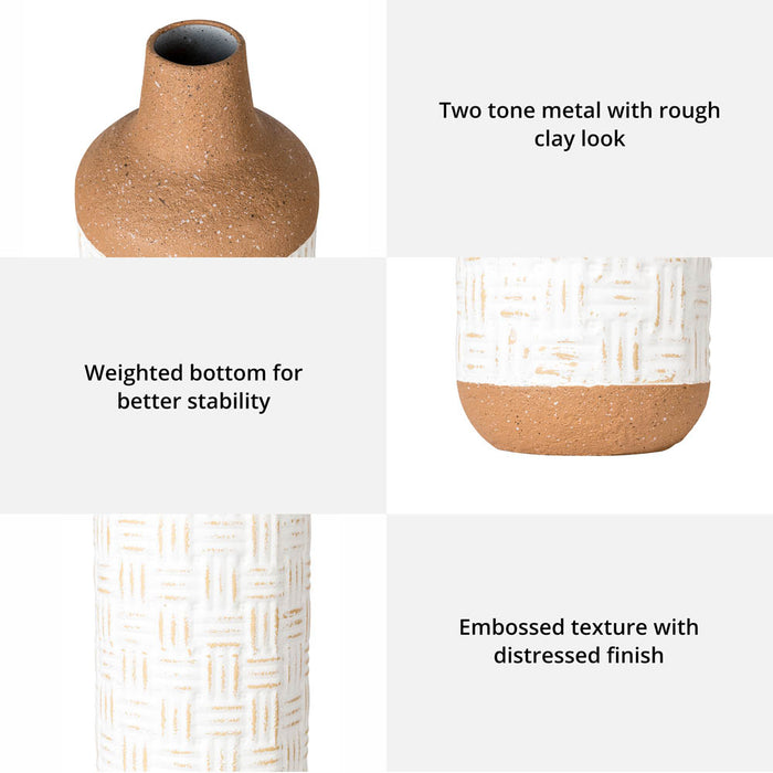 Boho/Farmhouse Decorative Table/Floor Metal Vase, Set of 3