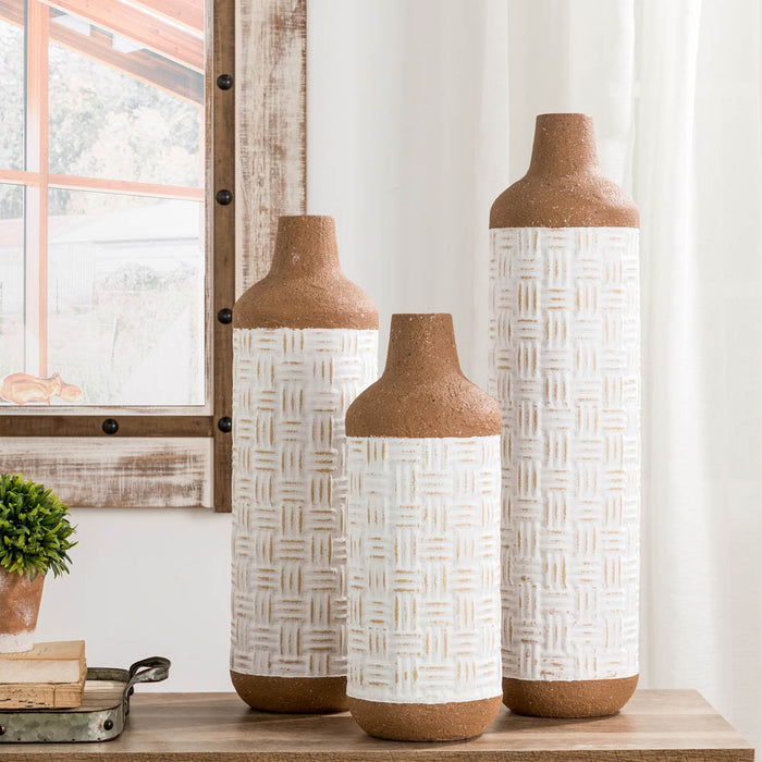 Boho/Farmhouse Decorative Table/Floor Metal Vase, Set of 3