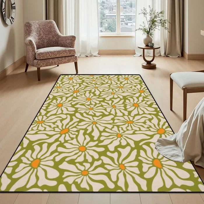 Bold Retro 70s Daisies Carpet – Soft Rectangular Floral Area Rug - retro rug