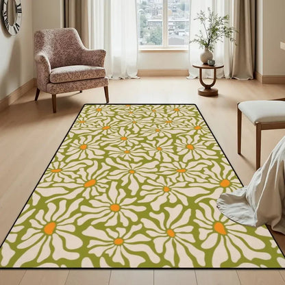 Bold Retro 70s Daisies Carpet – Soft Rectangular Floral Area Rug - retro rug