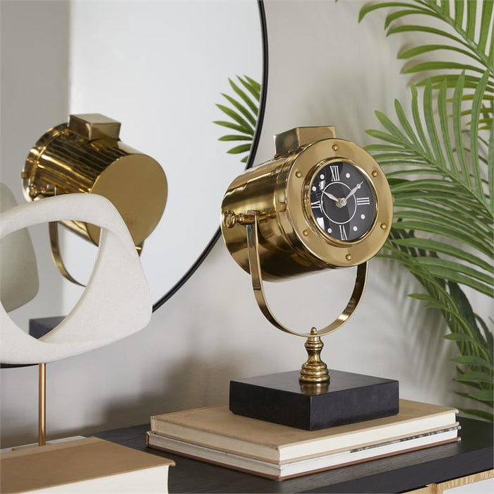 BRASS STAINLESS STEEL CLOCK WITH BLACK BASE