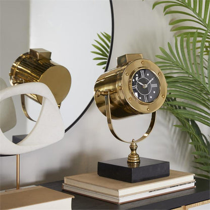 BRASS STAINLESS STEEL CLOCK WITH BLACK BASE
