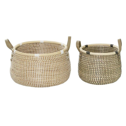 BROWN BANANA LEAF HANDMADE STORAGE BASKET WITH HANDLES