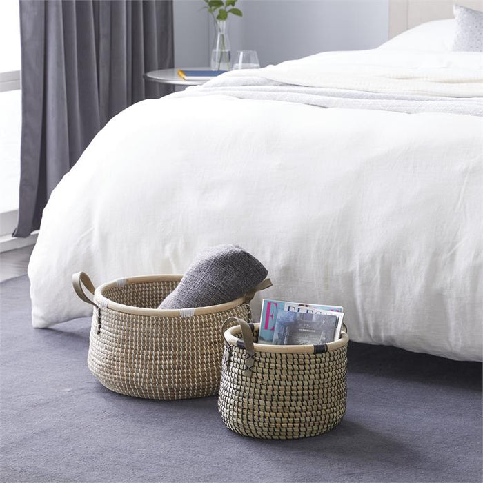 BROWN BANANA LEAF HANDMADE STORAGE BASKET WITH HANDLES