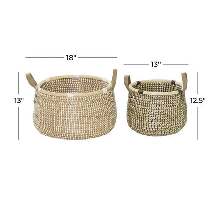 BROWN BANANA LEAF HANDMADE STORAGE BASKET WITH HANDLES