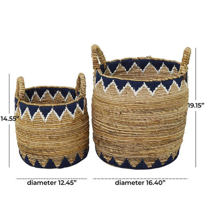 BROWN BANANA LEAF HANDMADE TRIANGLE DETAILS STORAGE BASKET WITH HANDLES