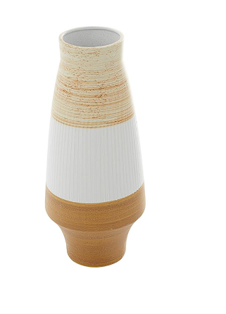BROWN CERAMIC HANDMADE VASE WITH TERRACOTTA ACCENTS, 8" X 8" X 18"