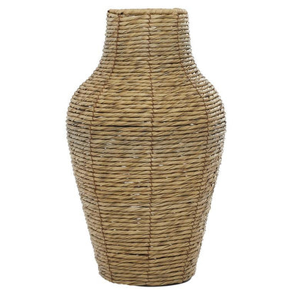 BROWN FAUX SEAGRASS HANDMADE TALL WOVEN FLOOR VASE,