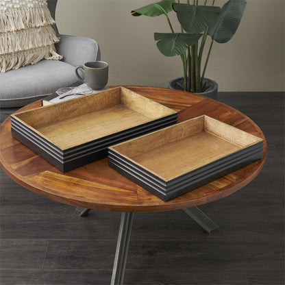 Brown Mango Wood Handmade Living Room Decor Tray with Black Groove Exterior