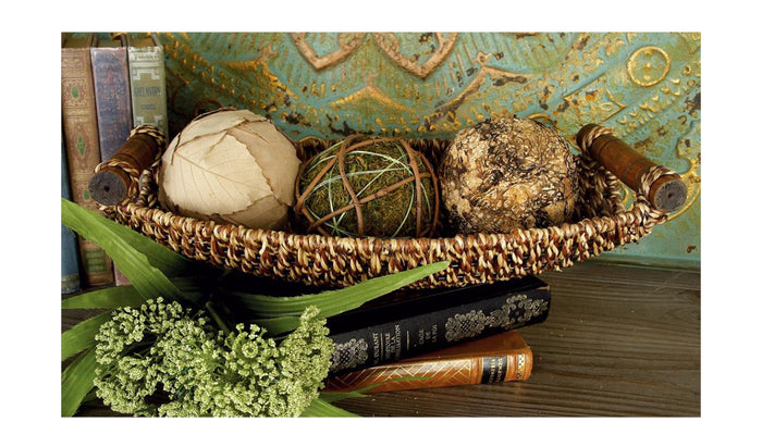 BROWN METAL HANDMADE STORAGE BASKET WITH HANDLES