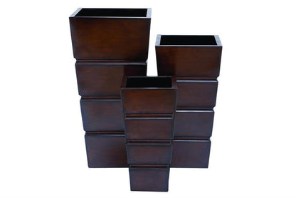 BROWN METAL INDOOR OUTDOOR LIGHT WEIGHT PLANTER WITH TAPERED BASE AND FLUTED DESIGN