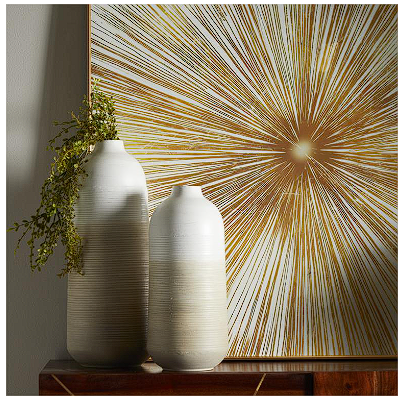 BROWN METAL VASE WITH EMBOSSED RIBBING
