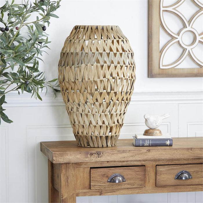BROWN PLASTIC RATTAN HANDMADE WOVEN VASE