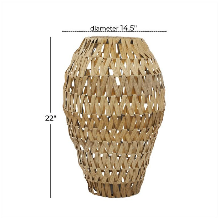 BROWN PLASTIC RATTAN HANDMADE WOVEN VASE