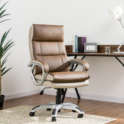 Brown PU Leather Gaslift Adjustable High-Back Swivel Office Chair